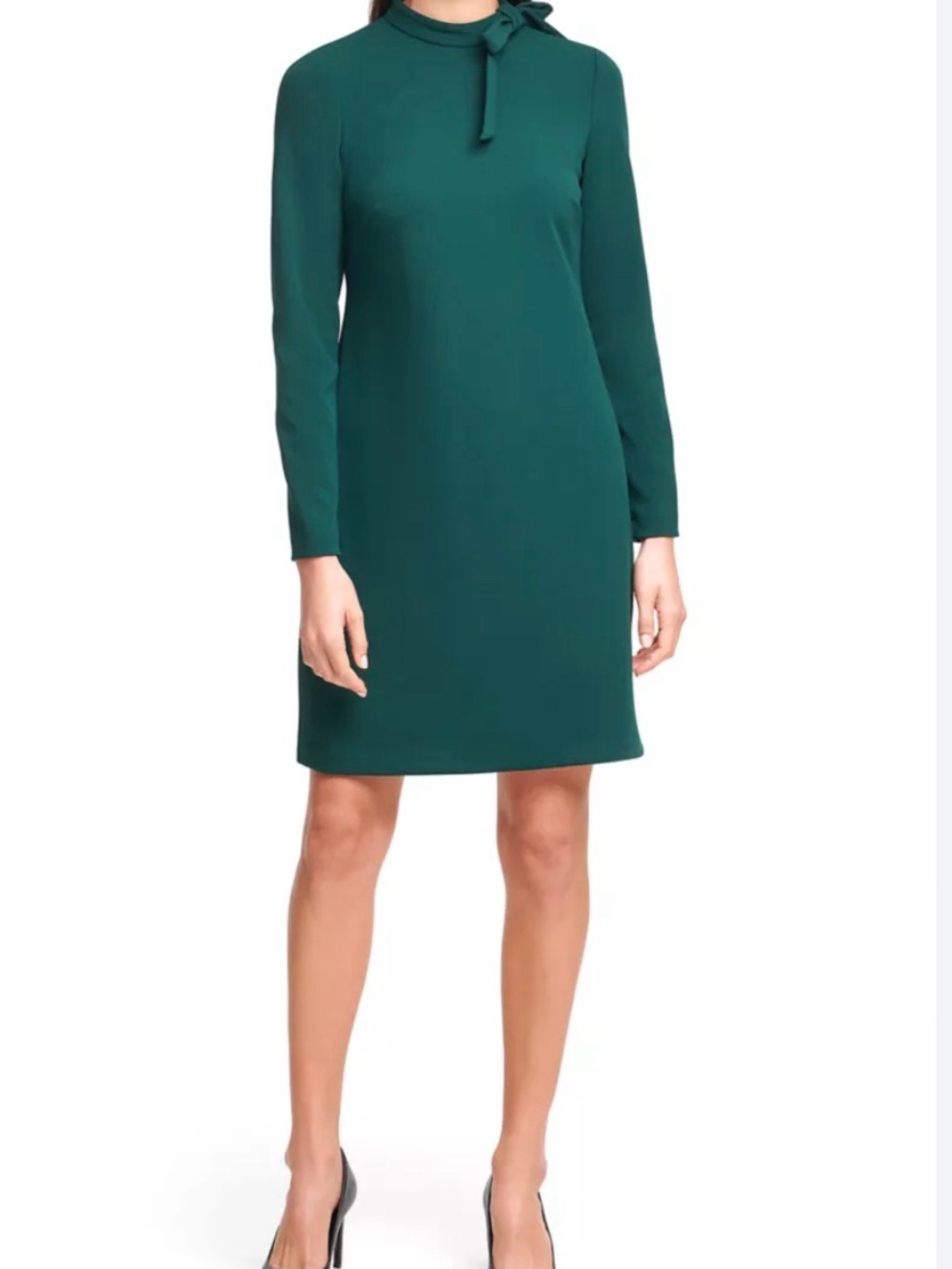 Calvin Klein Green Long-Sleeve Tie-Neck Dress